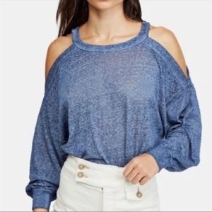 Free People Blue Cold-Shoulder Heathered Top